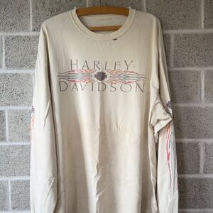 Vintage Harley-Davidson Men's Long Sleeve Crew Neck Shirt - Cream